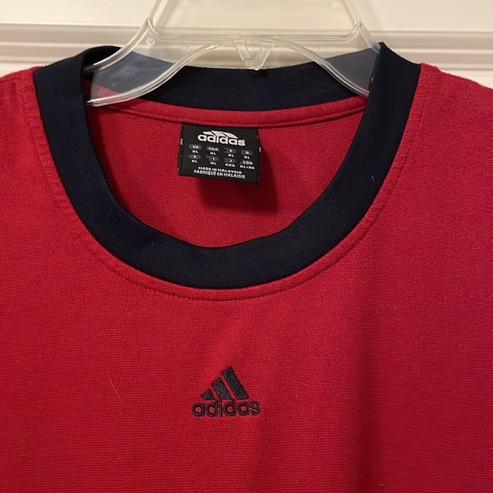 Adidas red climalite red shirt with blue stripes and logo. Used size XL - Picture 2 of 7